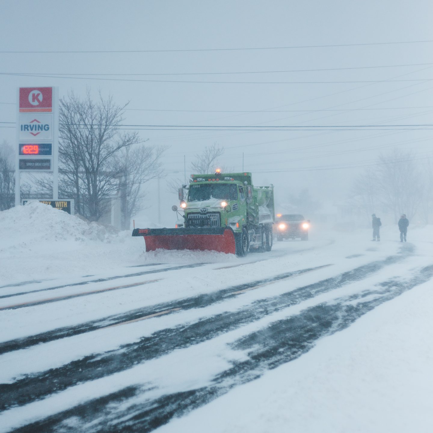 Snow removal truck in a blizzard