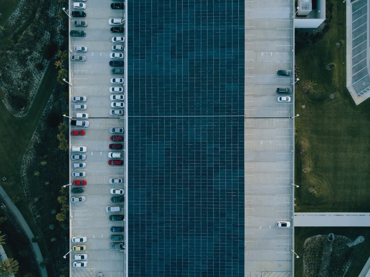 bird's eye view of parking lot