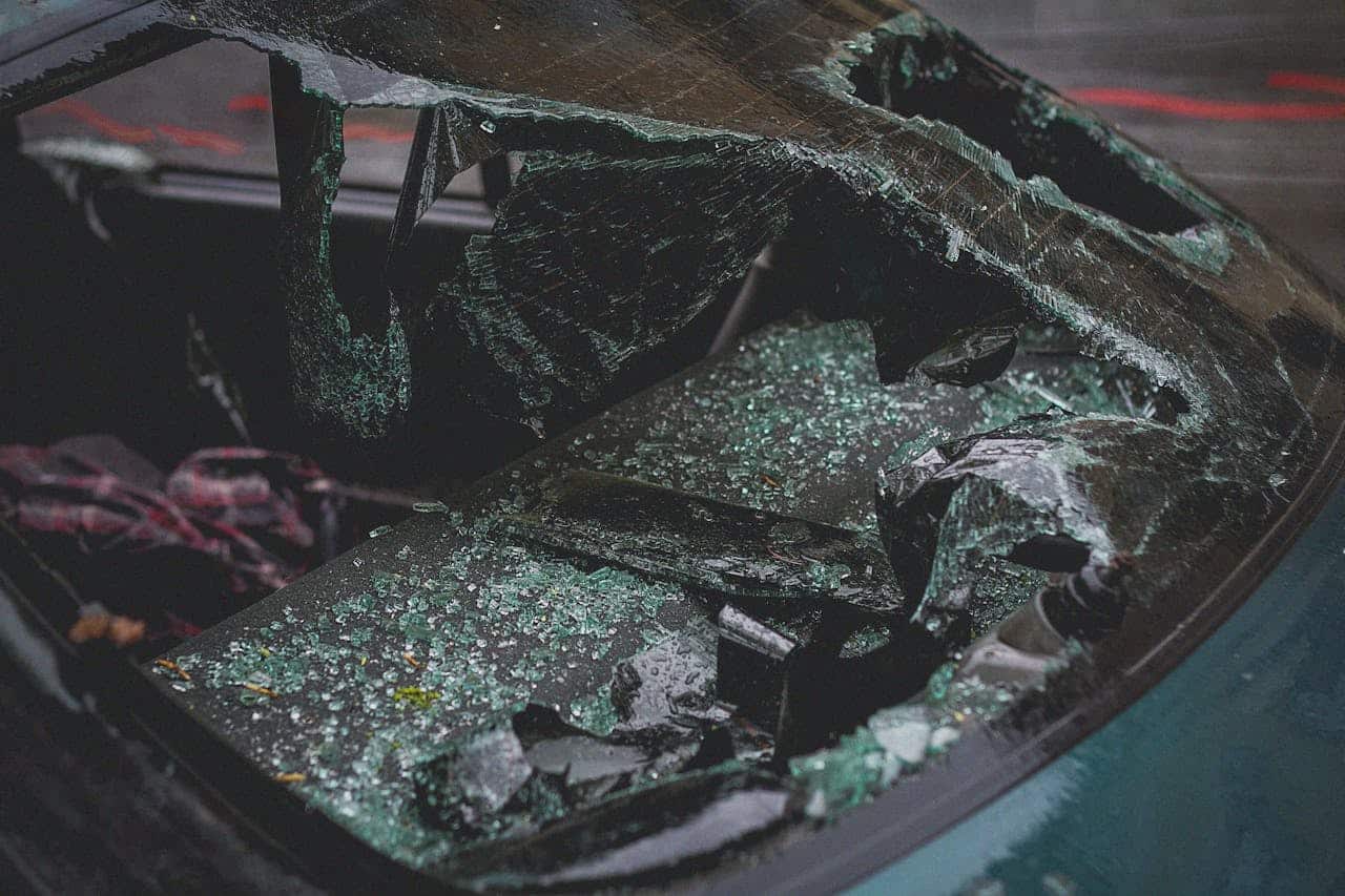 broken windshield of a car